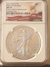 2016 Eagle 1st day of issue 30yr anniversary Label 1st coin with lettered edge - £62.27 GBP
