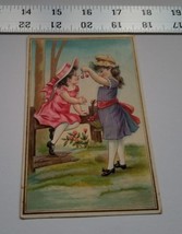 Trading Card Greeting Two Girls In Dresses Hats With Cherry Basket Home ... - $9.49