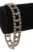 Vintage Art Deco Sparkling Clear Rhinestone Bracelet 6.5 Inch 3 Row - £12.54 GBP