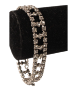 Vintage Art Deco Sparkling Clear Rhinestone Bracelet 6.5 Inch 3 Row - £12.58 GBP