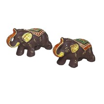 Vintage Small Hand-Painted Ceramic Porcelain Elephant Pair Brown - $370.83 MXN