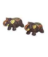 Vintage Small Hand-Painted Ceramic Porcelain Elephant Pair Brown - $370.83 MXN