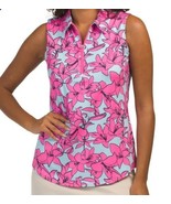 NWT Ladies Jo Fit Hot Pink Gray Orchid Floral Sleeveless Polo Shirt Size S - $680.71 MXN