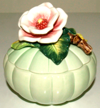 Vintage Fitz and Floyd Green Porcelain Trinket Dish With Flower - Art Pottery - £14.38 GBP