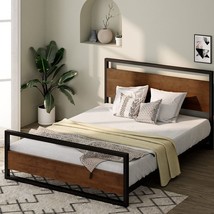 Zinus Suzanne Bamboo And Metal Platform Bed Frame With Footboard, Wood, Queen. - £203.60 GBP