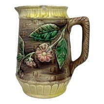 Antique Victorian Majolica Pottery Pitcher Jug Creamer Woven Leaves Wild... - £29.61 GBP