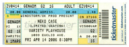 Neko Schutzhülle Konzert Ticket Stumpf April 14 2006 Atlanta Georgia Untorn - $29.68