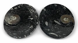 2Pcs, 6.5&quot;x5.25&quot; Black Fossils Ammonite Orthoceras Bowl Oval Ring @Morocco,B8806 - £32.07 GBP