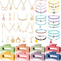 49 Pcs Surfer Wave String Friendship Bracelets Layered Choker Square Hair Clip A - £41.64 GBP