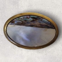 Belt Buckle Alpaca &amp; Mother Of Pearl Vtg Brass Gold White Unisex - $21.47