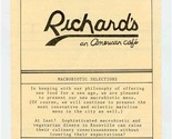 Richard&#39;s An American Cafe Menu Kingston Pike Knoxville Tennessee 1990&#39;s - $17.82
