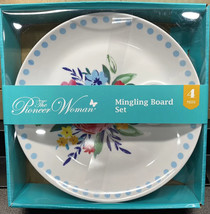 Pioneer Woman Mingling Board Set 4-Appetizer Plates Holds Wine Glass - £9.15 GBP
