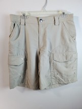 Reel Legends Shorts Men Size 32 Cream 100% Nylon Pockets Logo Pull On Belt Loops - £6.70 GBP