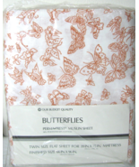 Vtg NEW Butterfly TWIN FLAT Sheet Perma Prest White Orange Muslin Sheet ... - $16.83