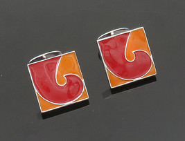 925 Sterling Silver - Vintage Enamel Coated Shiny Square Cufflinks - TR2724 - £39.12 GBP