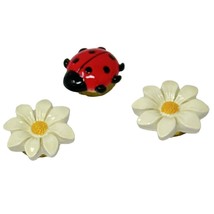 Lady Bug Daisies Button Covers Enameled Resin Set of 3 Insect Flowers 1 ... - $9.85