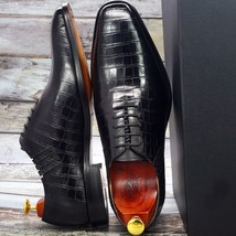 Big Size 6-13 Handmade Mens Oxford Shoes Genuine Leather Crocodile Print Men&#39;s D - £103.51 GBP