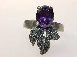 AMETHYST and MARCASITE Ring in STERLING Silver - Vintage - Size 9 - £54.34 GBP