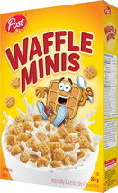 10 Boxes of Post Waffle Minis Breakfast Cereal 326g Each Box -Limited Ti... - $92.88