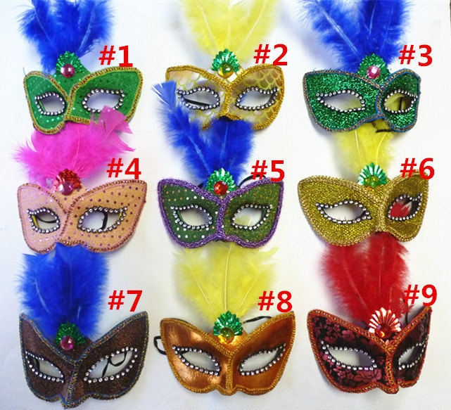 Lot of 10 pcs Feather Mardi Gras Rhinestone Mask for Masquarade Cosplay Costume