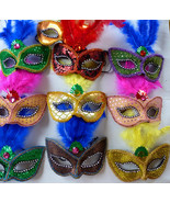 Lot of 6 Feather Mardi Gras Rhinestone Mask for Masquarade Cosplay Costu... - $7.98