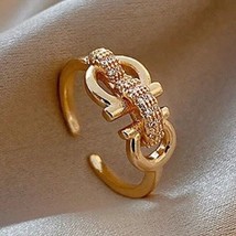 Gold U Link T Bar Knot Ring Adjustable Luxury Swarovski Paris Designer Ami Scott - £2.39 GBP