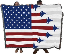 American Flag Blanket Featuring Us Air Force Fighter Jets That Is Woven From - £62.33 GBP