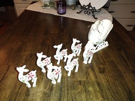10pc Santa Nutcracker &amp; Sleigh W/ Reindeer Porcelain Christmas Tree Ornament Set - £31.96 GBP