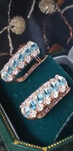 Vintage 1990-s 14 Ct Rolled Gold Aquamarine Earrings - Hallmarked 585 RG - £58.05 GBP