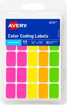 525 Removable Adhesive Neon Colored Coding Labels Stickers Price Tags Avery 6721 - £13.40 GBP