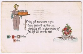 Postcard Best Birthday Wishes Cake Bouquet Flowers 1924 - £2.36 GBP