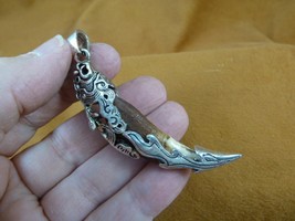 AK-TOOTH-99) 2-1/2&quot; Fossil 1000 yrs old Wolf tooth silver filigree flame... - €50,56 EUR
