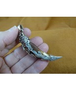 AK-TOOTH-99) 2-1/2&quot; Fossil 1000 yrs old Wolf tooth silver filigree flame... - $82.78 CAD