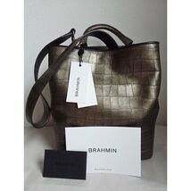 Brahmin Amelia Bronze Templo Bucket Bag Satchel Tote Embossed leather - $391.05