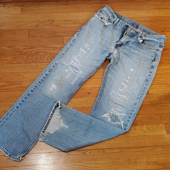 Primary image for Men's Levi's 33 x 34 Distressed Jeans Upcycled Darned Ripped Rugged Heavily Worn