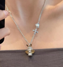Cute little angel pendant necklace Retro Heavy French Cupid clavicle chain - £15.57 GBP