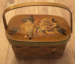 Vintage Wicker Bucket Box Purse Lined Lacquer - £62.96 GBP