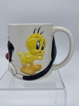 Vintage Gibson 1998 Looney Tunes Tweety And Sylvester 16 OZ Mug Coffee Cup Used - $11.83