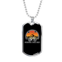 Mountains Trails Bikes Cycling Necklace Stainless Steel or 18k Gold Dog Tag 24&quot; - £37.60 GBP+