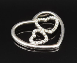 925 Sterling Silver - Vintage Triple Love Heart Cubic Zirconia Pendant -... - $39.14