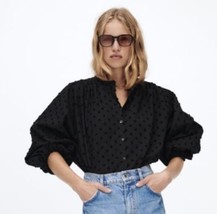 Zara Swiss Dot Plumtis Blouse With Voluminous Sleeves - Size X-Small - £47.69 GBP