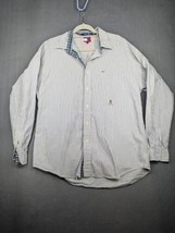 Tommy Hilfiger Mens Large Long Sleeve Front Button Shirt Stripe Crest Vntg 90s - £10.80 GBP