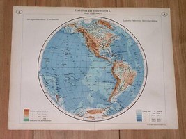 1938 Original Vintage Map Of The World Western Hemisphere America Caribb EAN - £13.75 GBP