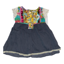 Jak &amp; Peppar Girls Gray Colorful Blouse Velvet &amp; Lace Accent Sz 4 - £18.79 GBP