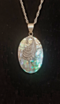 Sterling Silver Abalone Shell Necklace Mother Of Pearl Oval Pendant MOP - £13.13 GBP