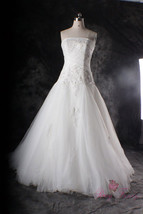 Rosyfancy Dropped Waist Ruched Beaded Lace Appliques A-line Wedding Dress  - $340.00