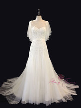 Rosyfancy Fairy Delicate Beading Sheer Flared Sleeve Slim A-line Wedding Dress - £302.85 GBP