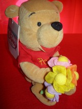 DISNEY Mini Bean Bag Winnie Pooh Bear with flowers  Beanie - £7.85 GBP