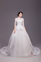 Rosyfancy Modest Mandarin Collar 3/4 Sleeved Lace And Taffeta Wedding Ba... - $380.00