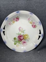 Antique PK Silesia Blue Pink Yellow Roses 9” Platter w/ Bead Trim Lace - $18.81